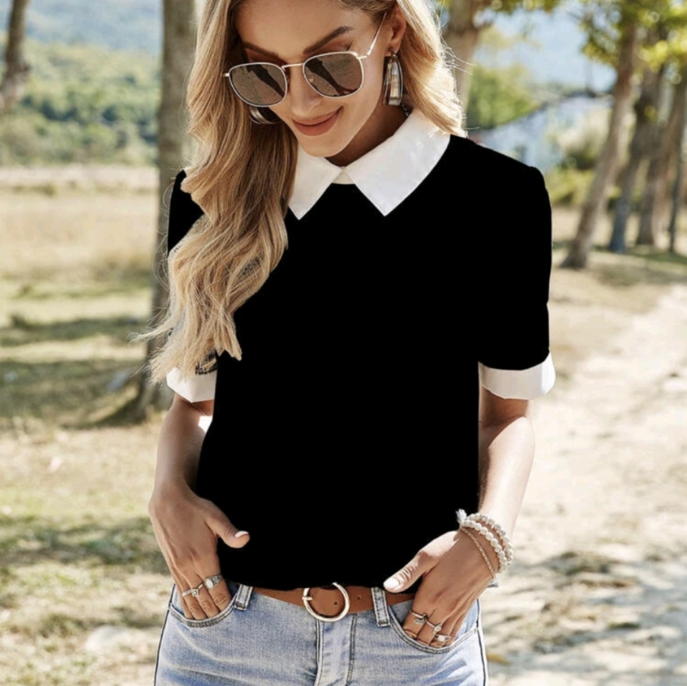 SHEIN Size Medium Black and White Top with Peter Pan Collar